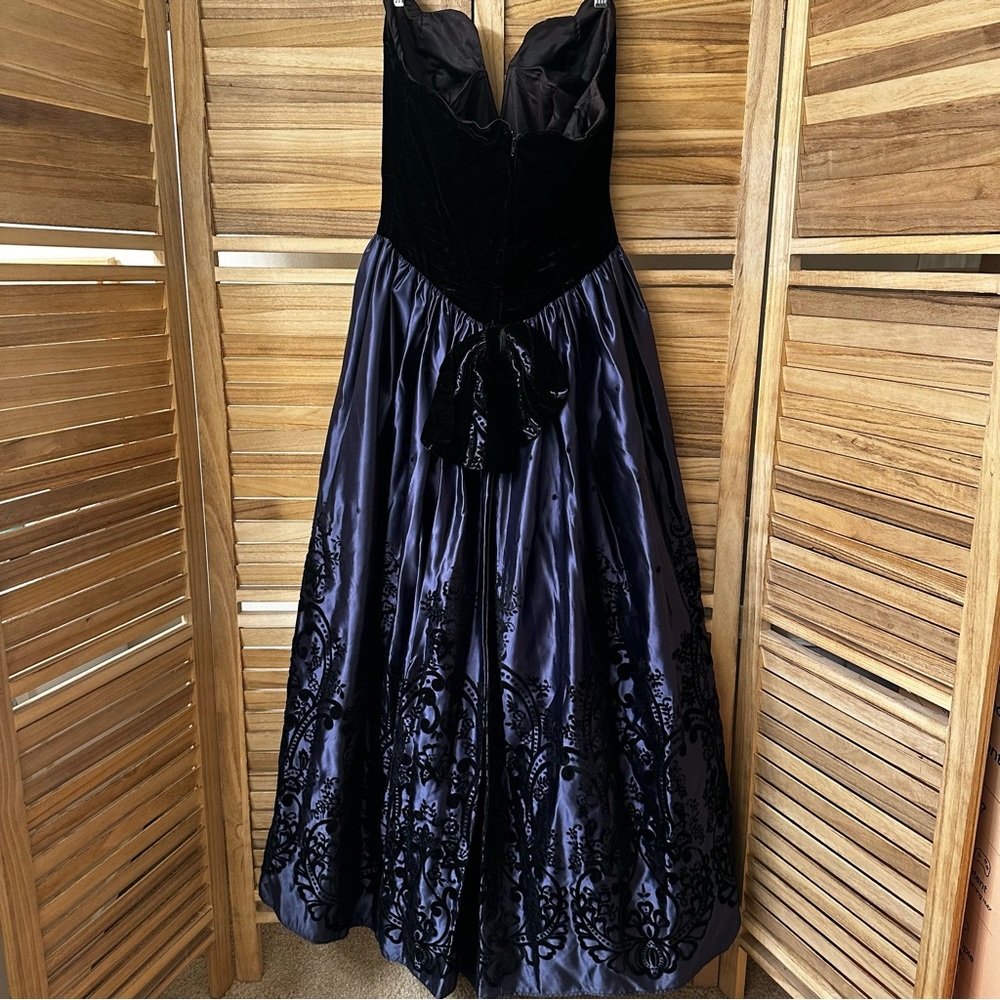 Vintage Jessica McClintock Strapless Midi Dress Blue Velvet Taffeta size 10 - Picture 5 of 11